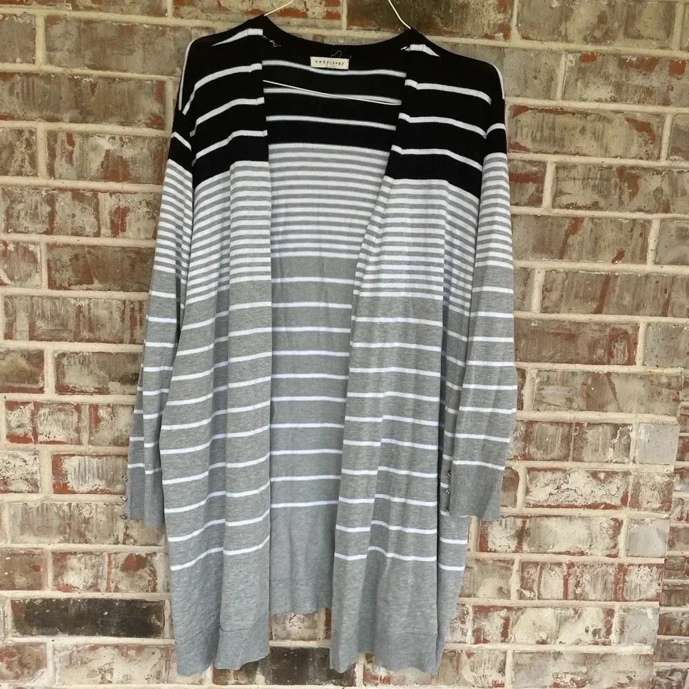 Retrology Colorblock Striped Open Lapel‎ Catdigan Sweater